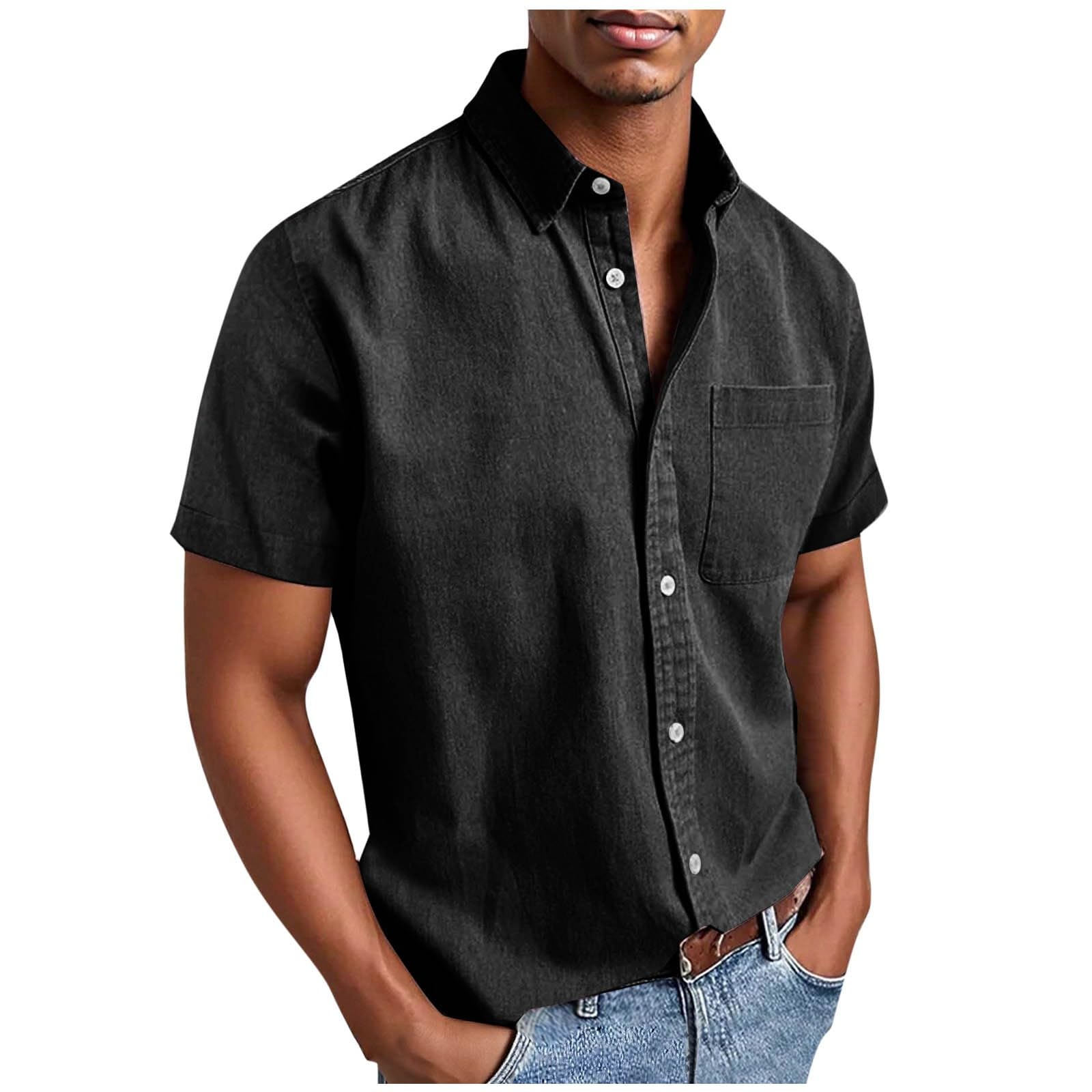 Men's Casual Solid Color Short Sleeves Work Shirt