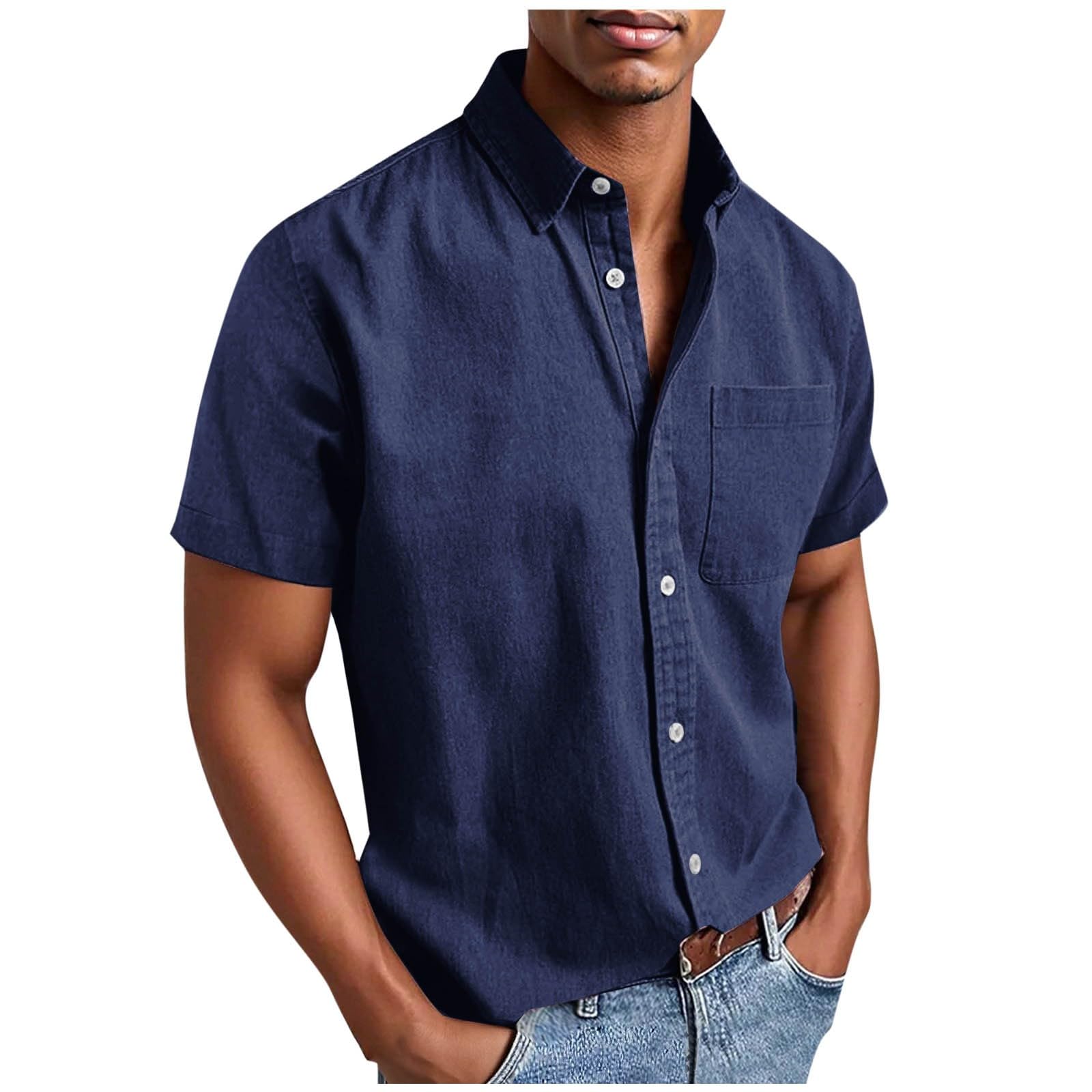 Men's Casual Solid Color Short Sleeves Work Shirt