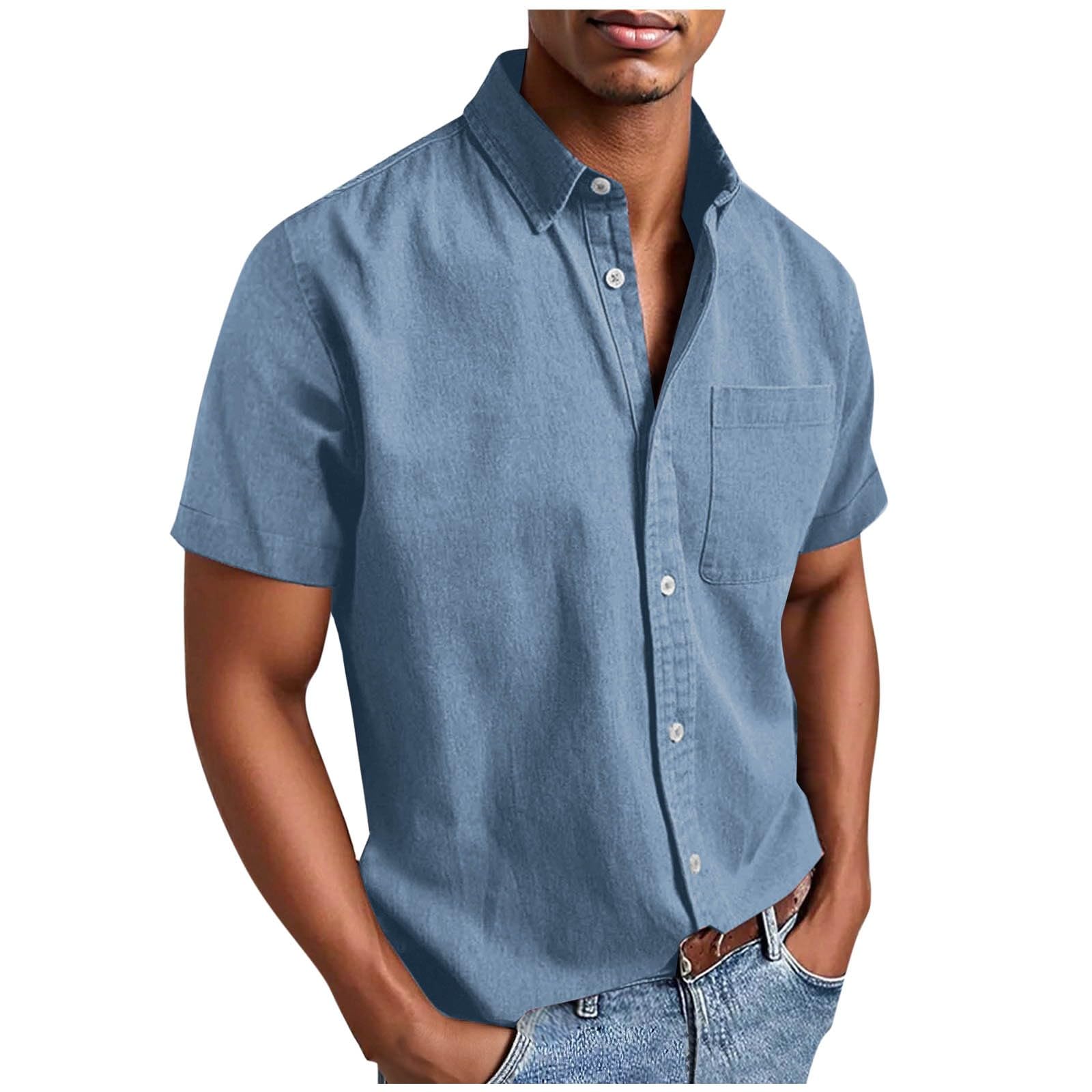 Men's Casual Solid Color Short Sleeves Work Shirt