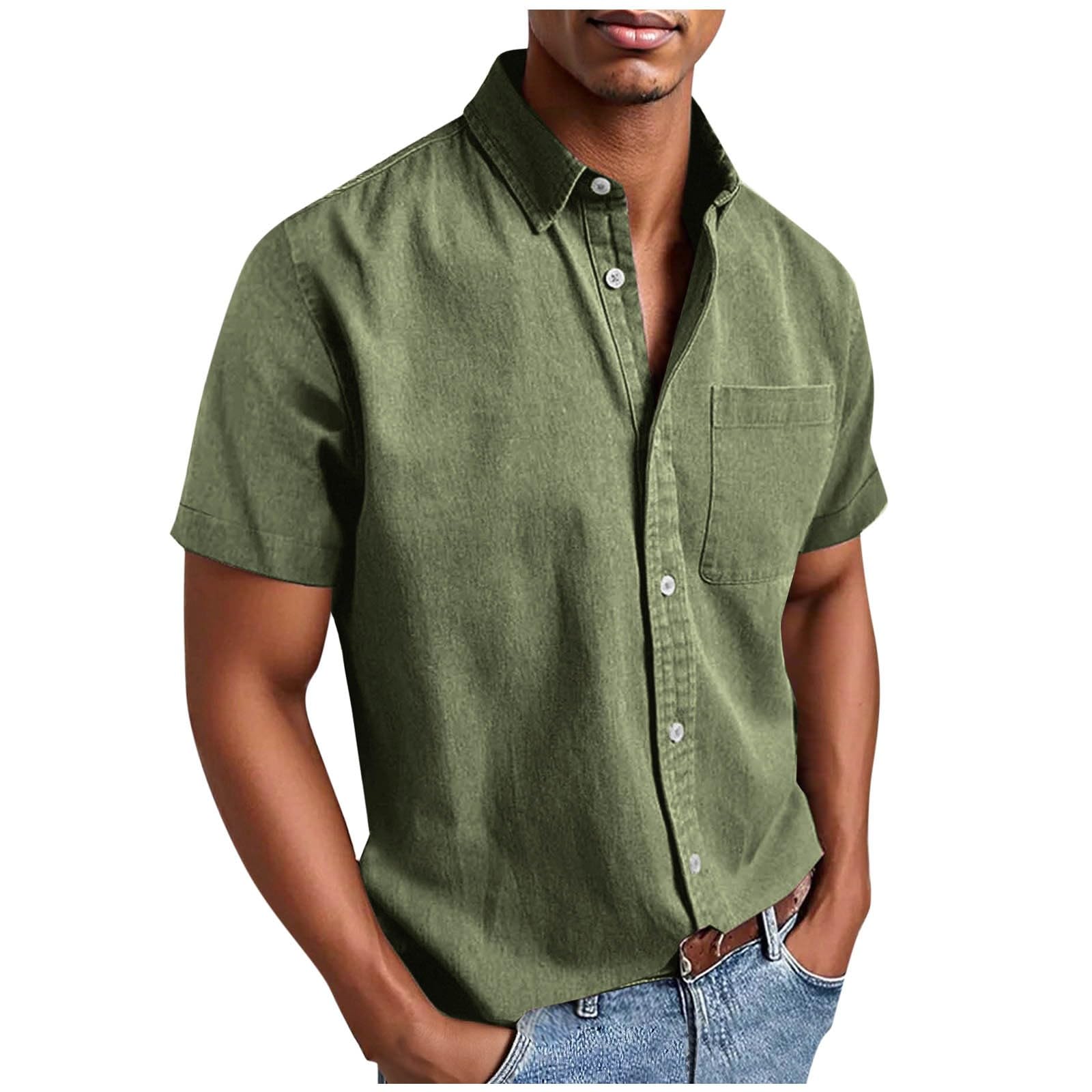 Men's Casual Solid Color Short Sleeves Work Shirt