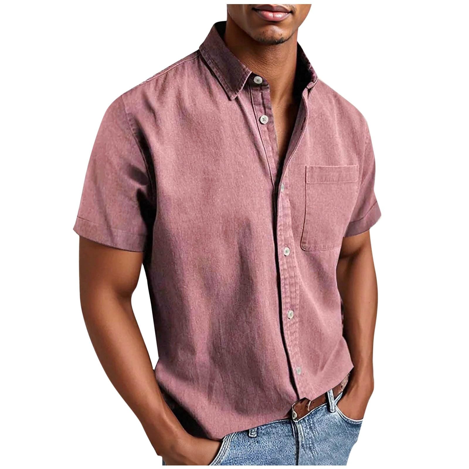 Men's Casual Solid Color Short Sleeves Work Shirt