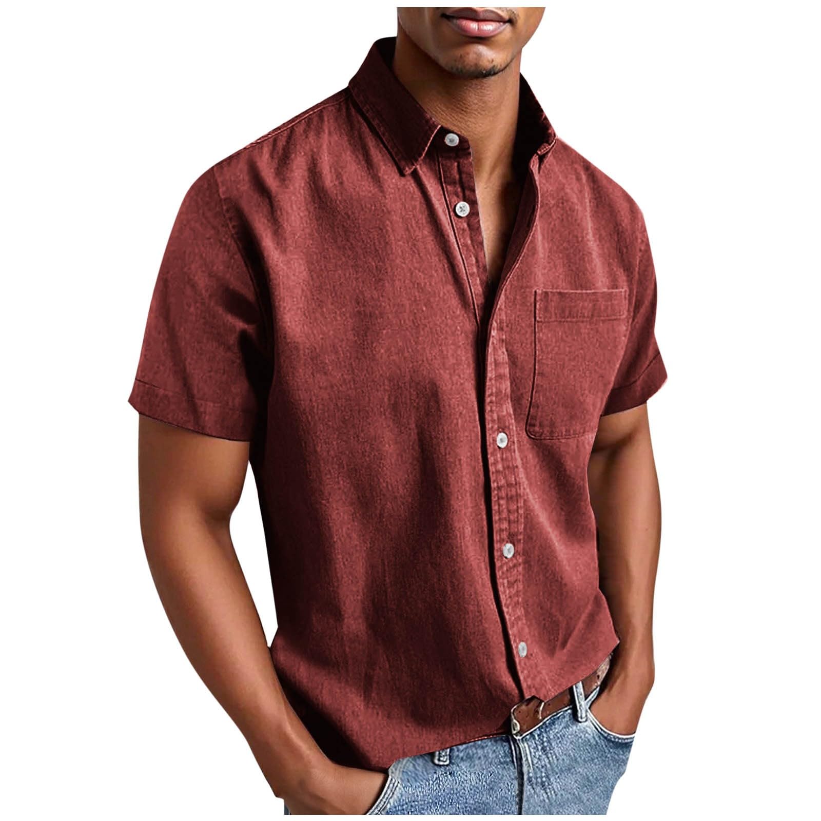 Men's Casual Solid Color Short Sleeves Work Shirt