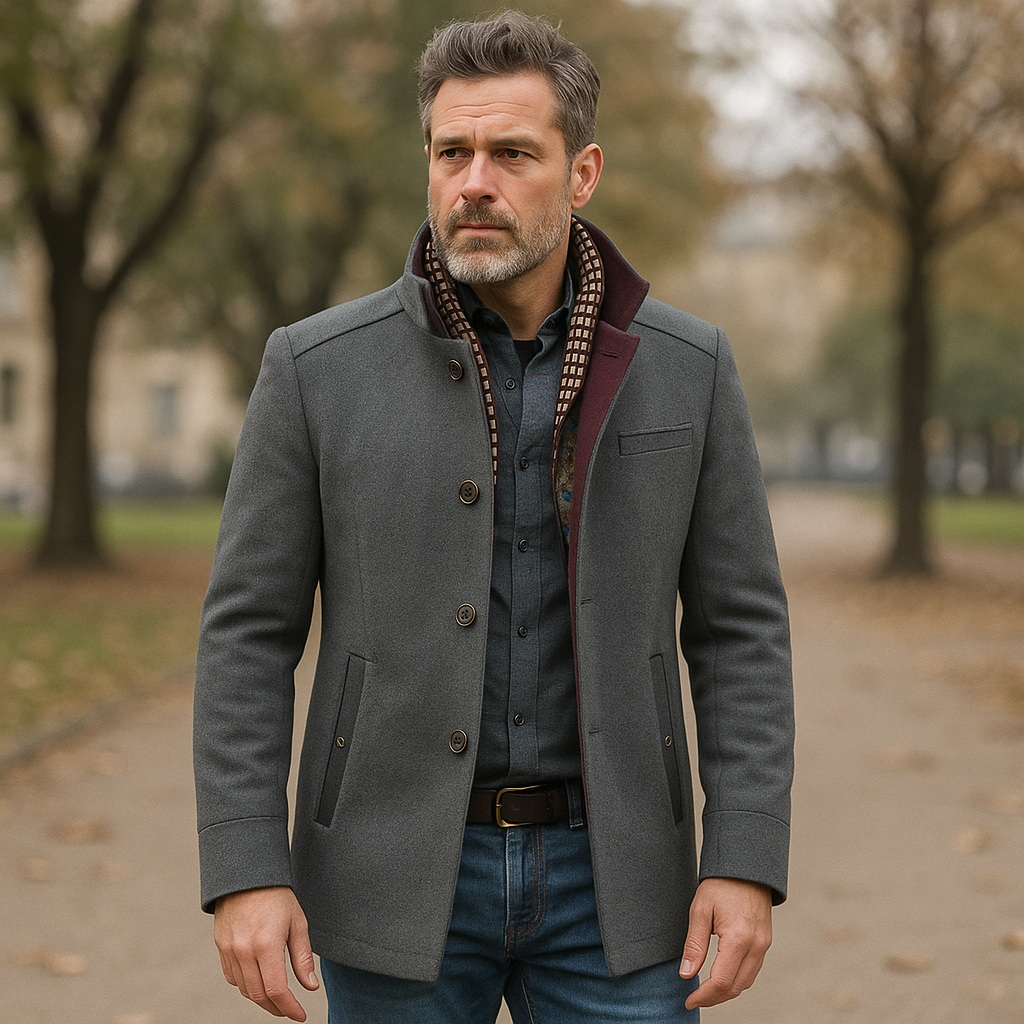 Men's Winter Thick Stand Collar Detachable Scarf Wool Coat