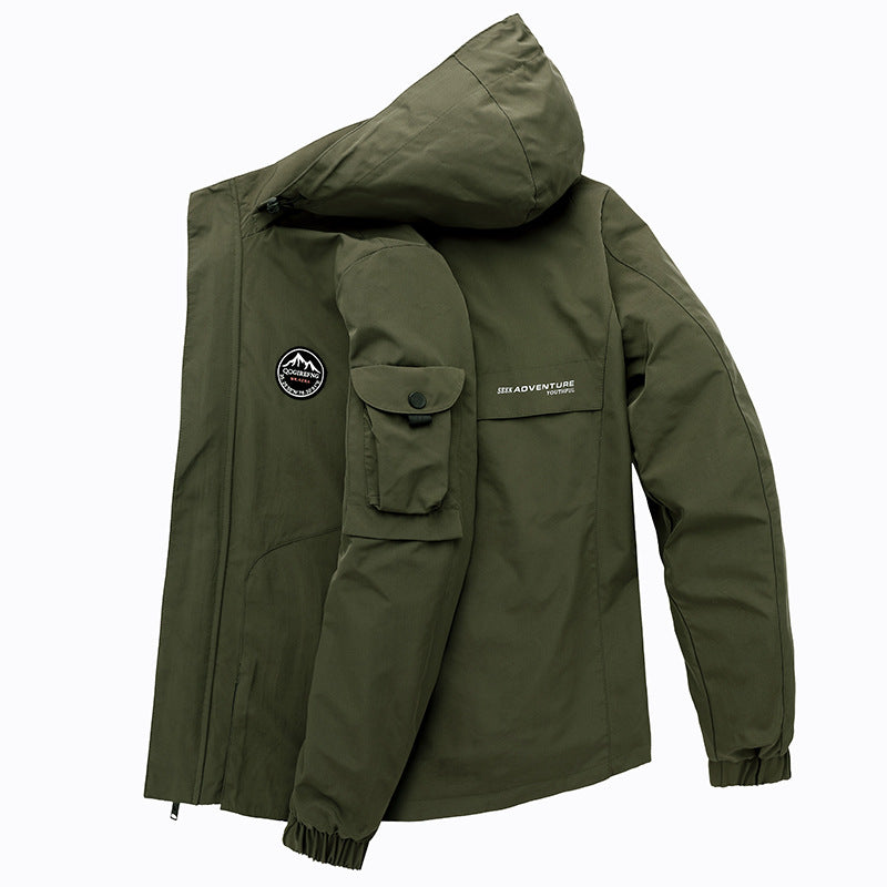 Men's Spring Outdoor Trench Coat With Detachable Hood