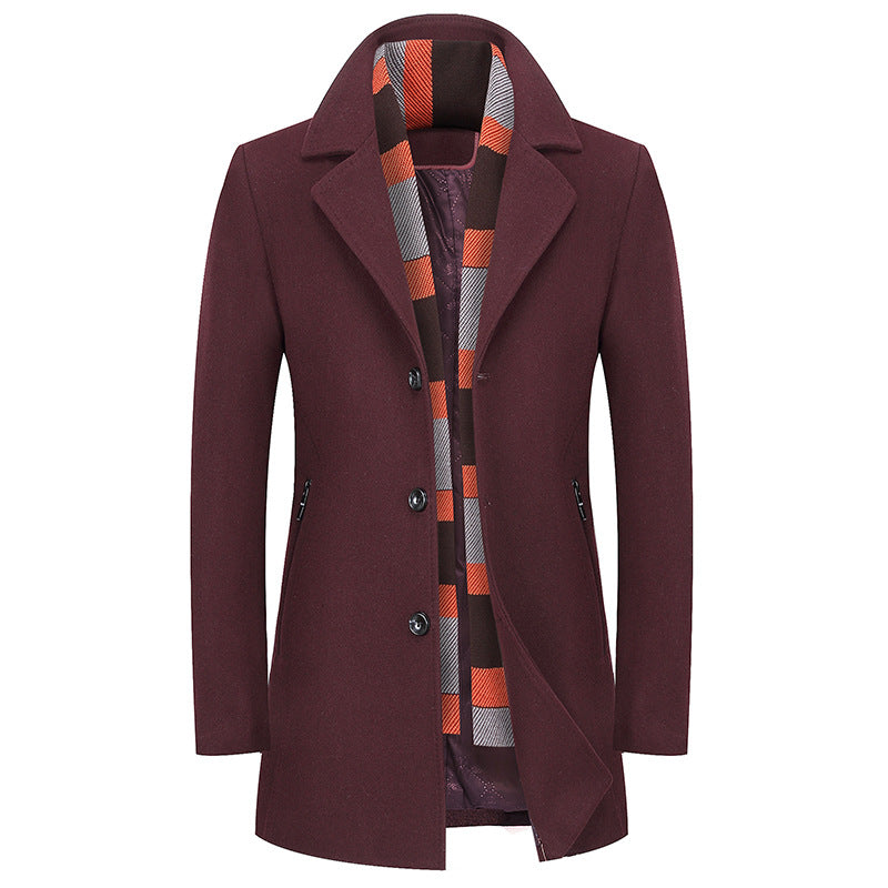 Winter Classic Business Wool Coat With Scarf