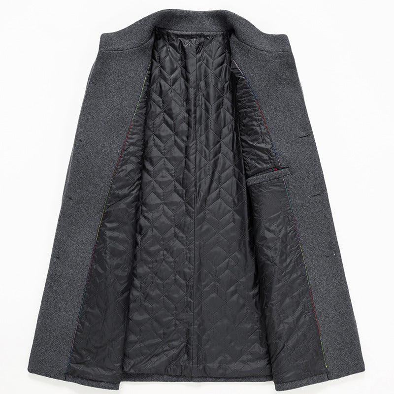 British Men's Thick Stand Collar Wool Blend Coat