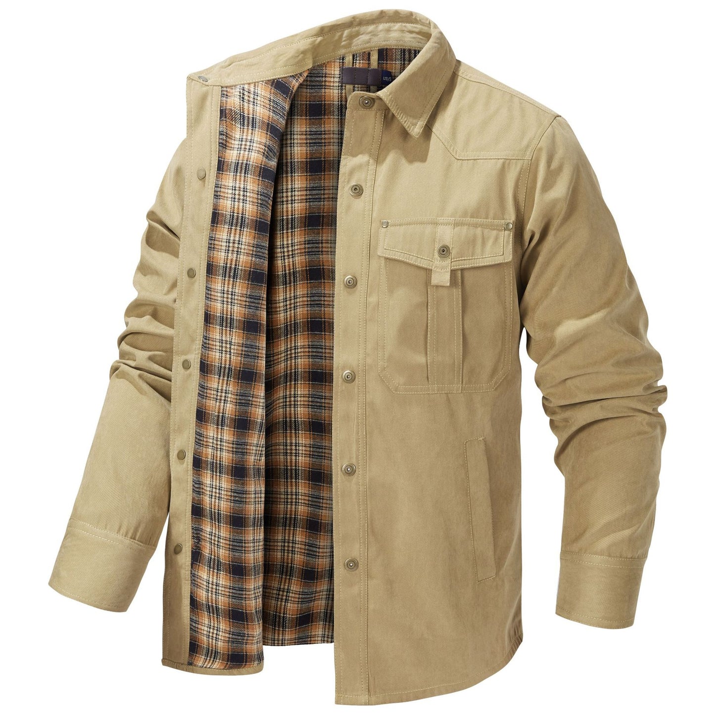 Men's Plaid Flannel Collar Casual Work Jacket