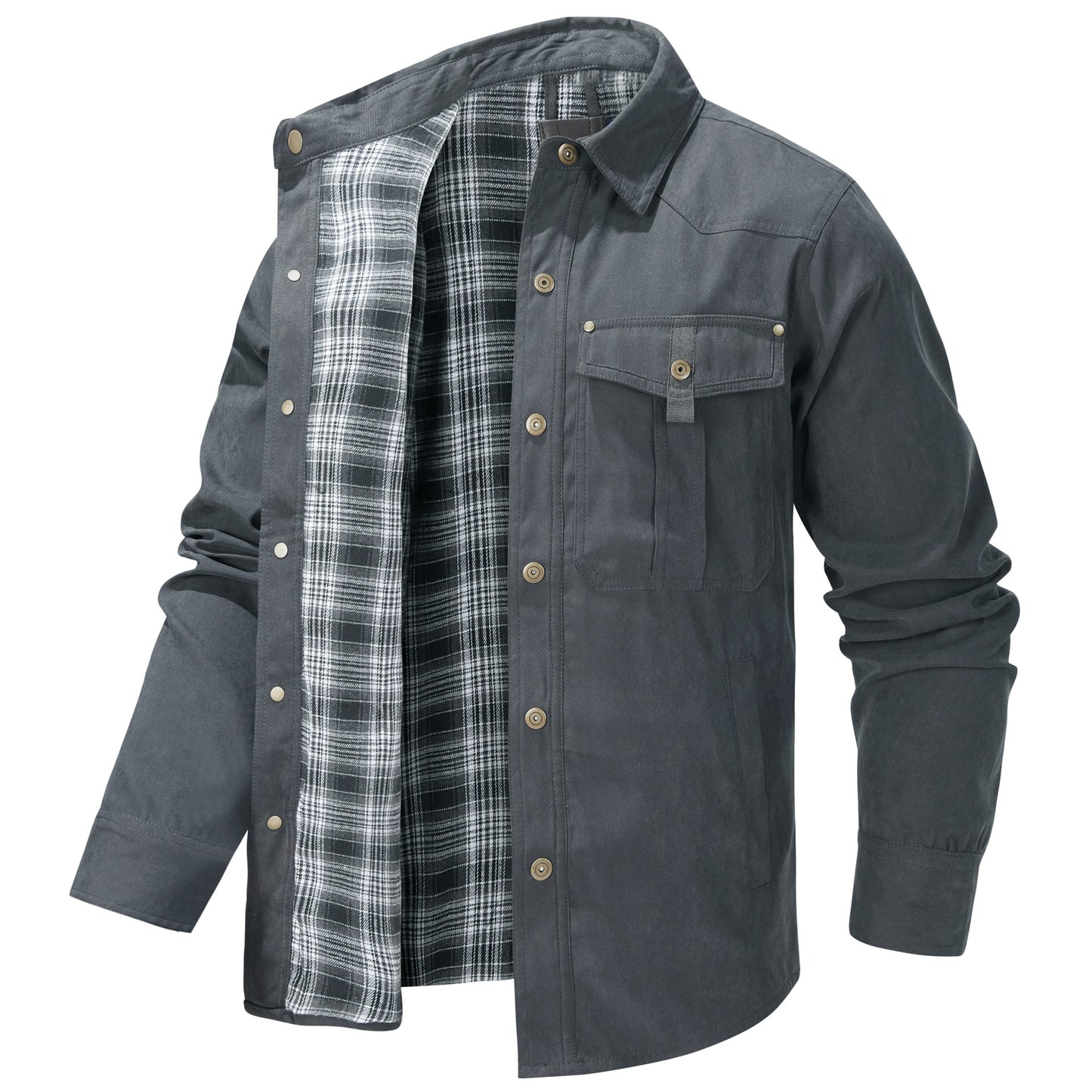 Men's Plaid Flannel Collar Casual Work Jacket