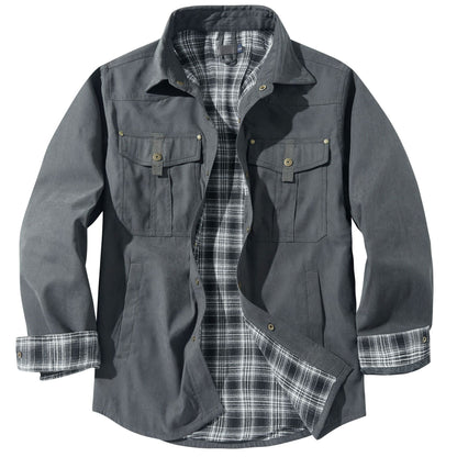 Men's Plaid Flannel Collar Casual Work Jacket