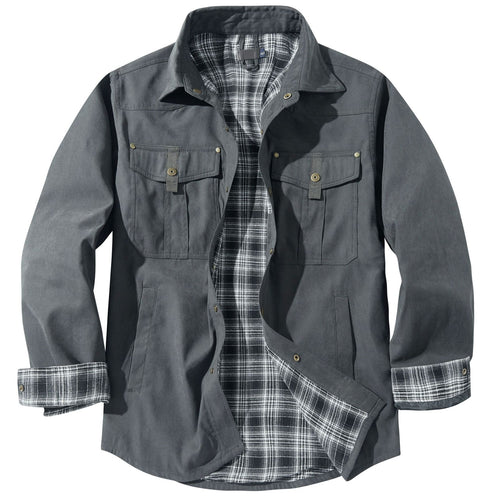 Men's Plaid Flannel Collar Casual Work Jacket