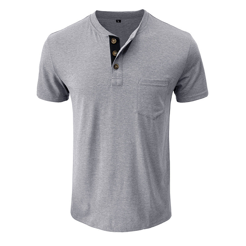 Men's Henley Button Cotton T-shirts With Pocket