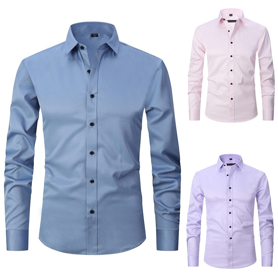 3 Pack Men's Elastic Dress Shirts, Slim Fit Long Sleeves Shirts