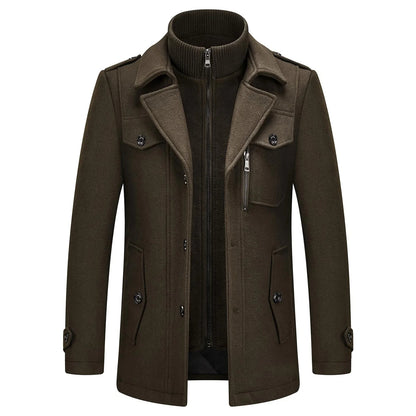 Men's Winter Thick Double-Layer Collar Wool Blend Coat
