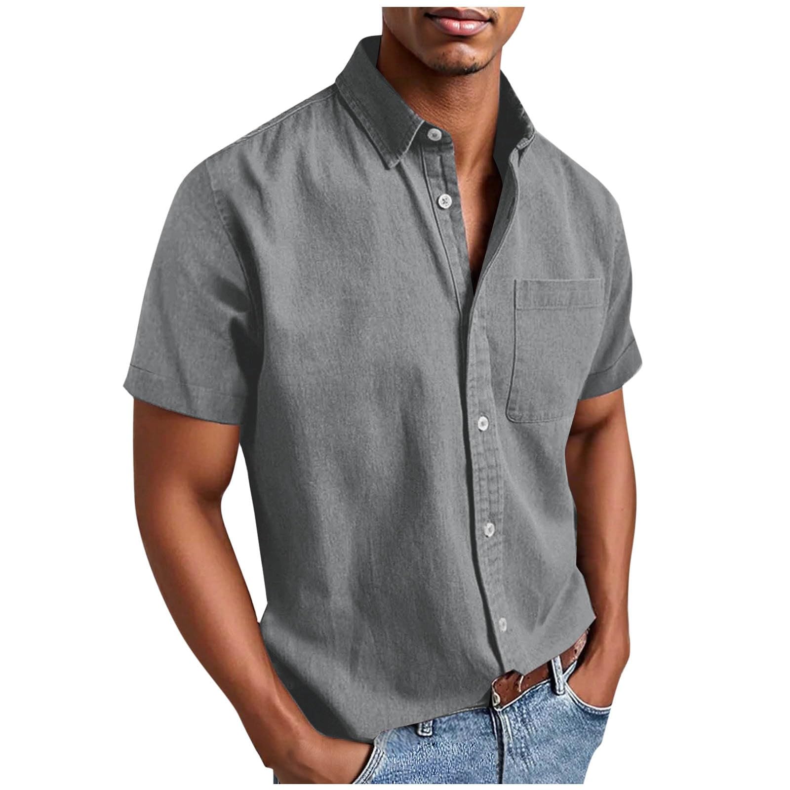 Men's Casual Solid Color Short Sleeves Work Shirt