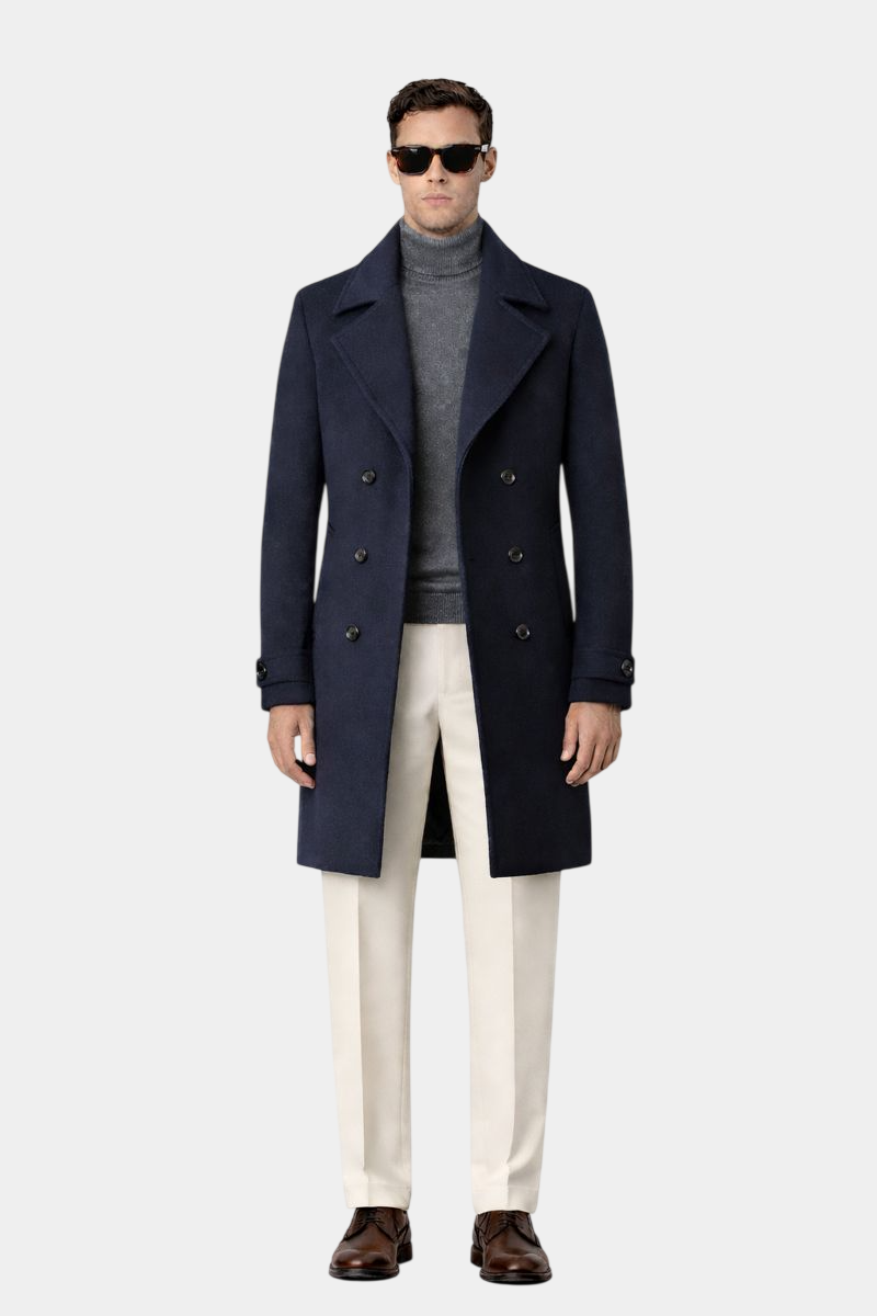 Wixese Double Breasted Slim-Fit Wool Coat