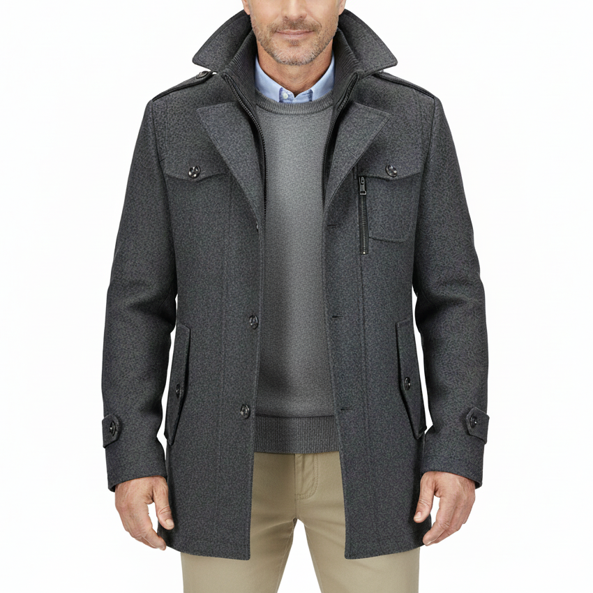 Men's Winter Thick Double-Layer Collar Wool Blend Coat