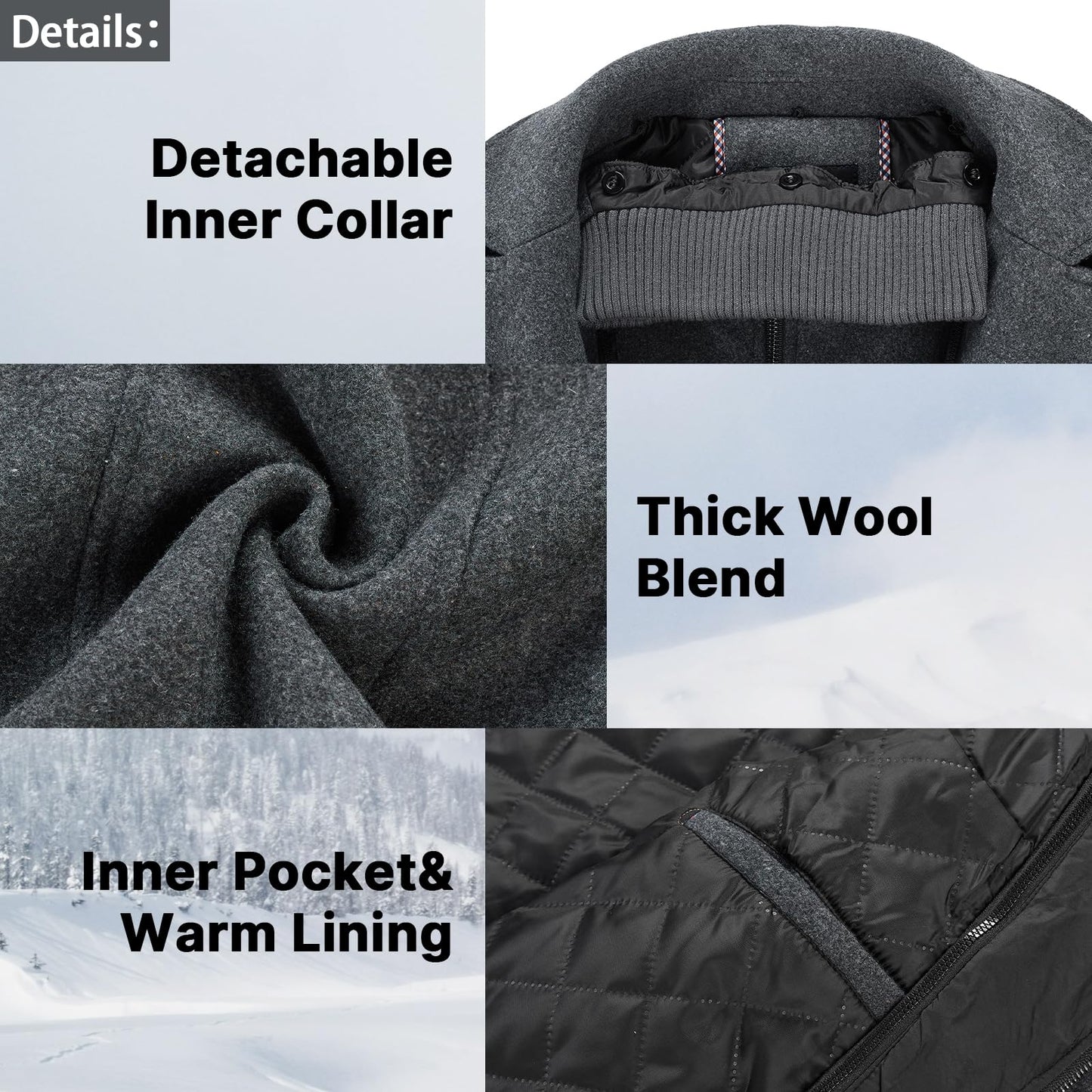 Men's Winter Thick Double-Layer Collar Wool Blend Coat