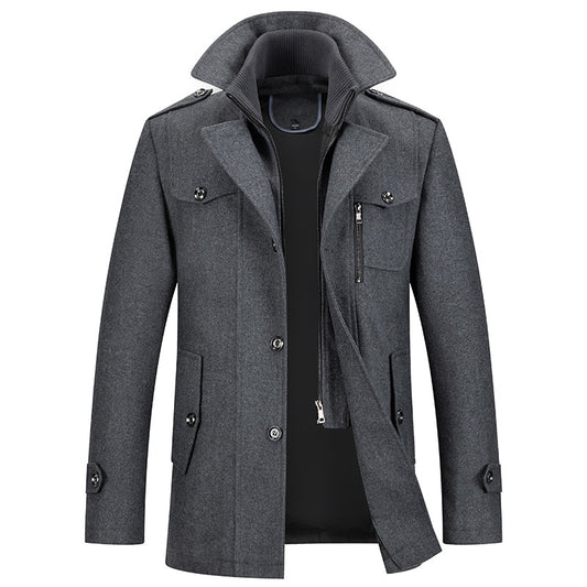 Men's Thick Double-Layer Collar Wool Blend Coat