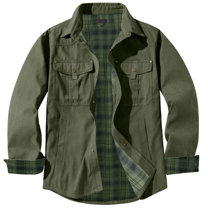 Men's Plaid Flannel Collar Casual Work Jacket