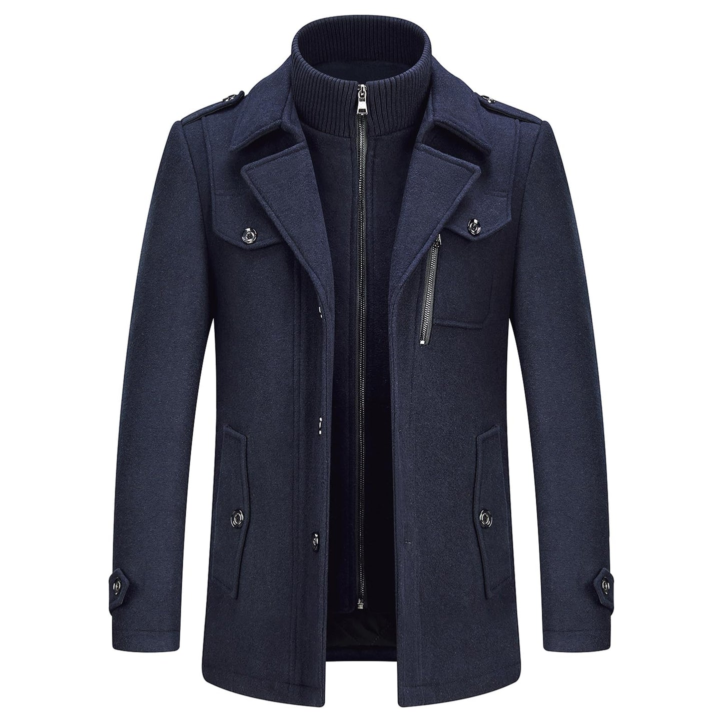 Men's Winter Thick Double-Layer Collar Wool Blend Coat
