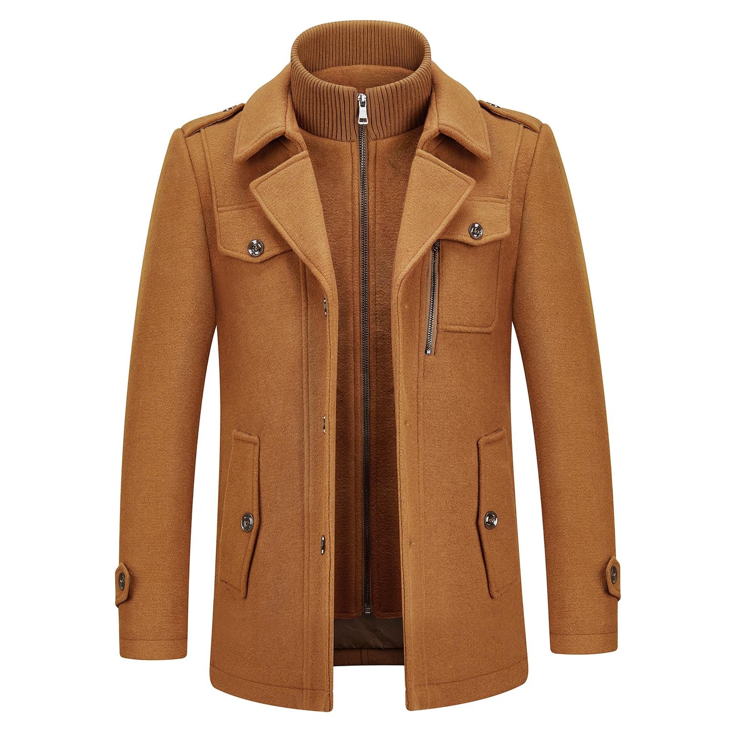 Men's Winter Thick Double-Layer Collar Wool Blend Coat