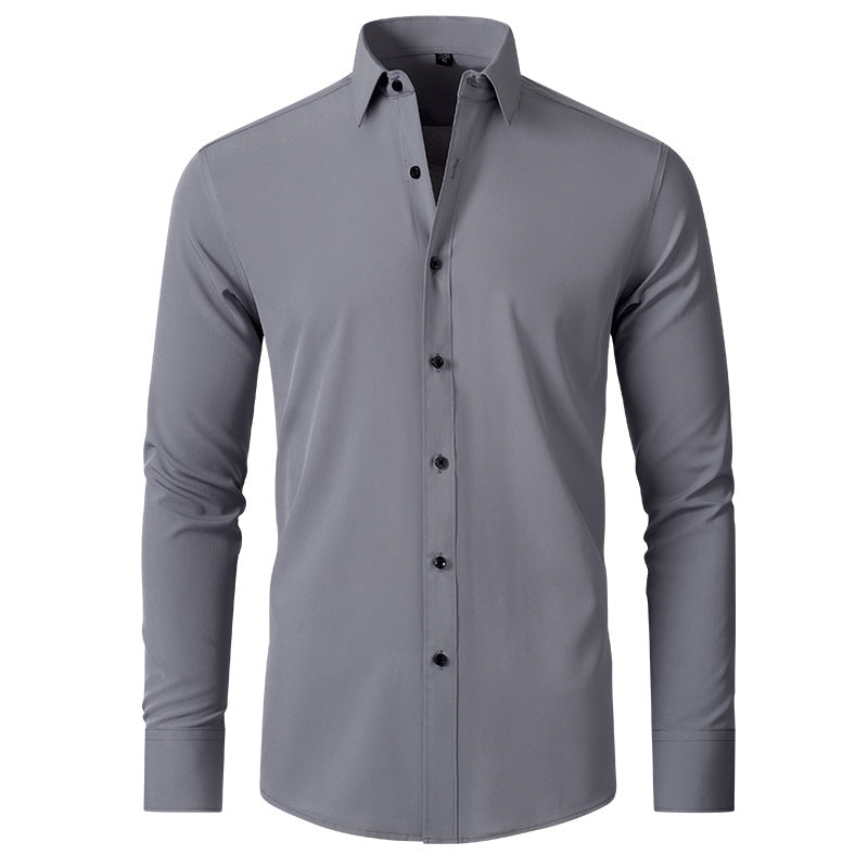 Men's Elastic Dress Shirts, Slim Fit Long Sleeves Shirt