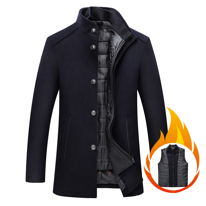 Men's Winter Thicken Double-Layer Wool Coat With Vest