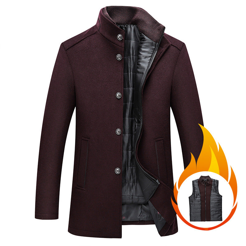 Men's Winter Thicken Double-Layer Wool Coat With Vest