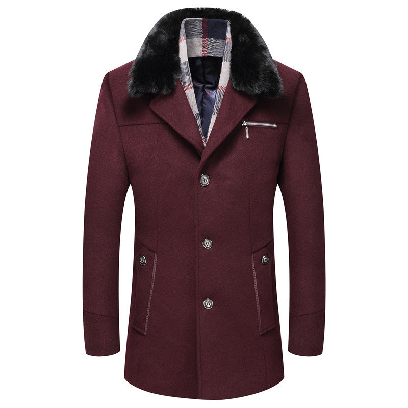 Men's Winter Wool Coat With Detachable Collar