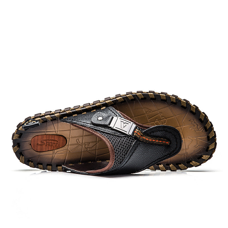 Mens Leather Beach Flip Flops