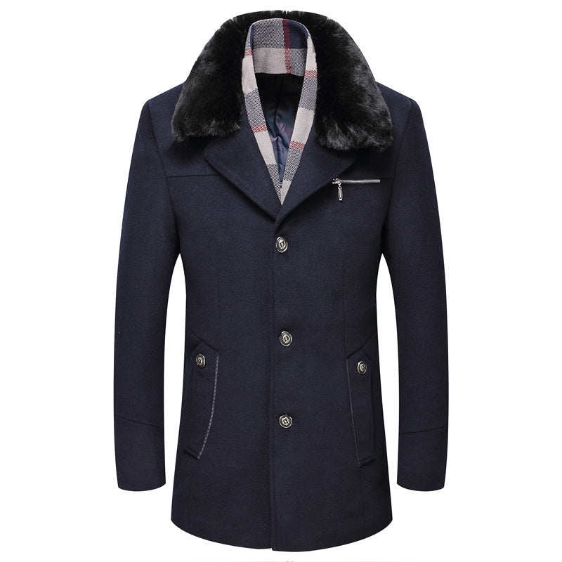 Men's Winter Wool Coat With Detachable Collar