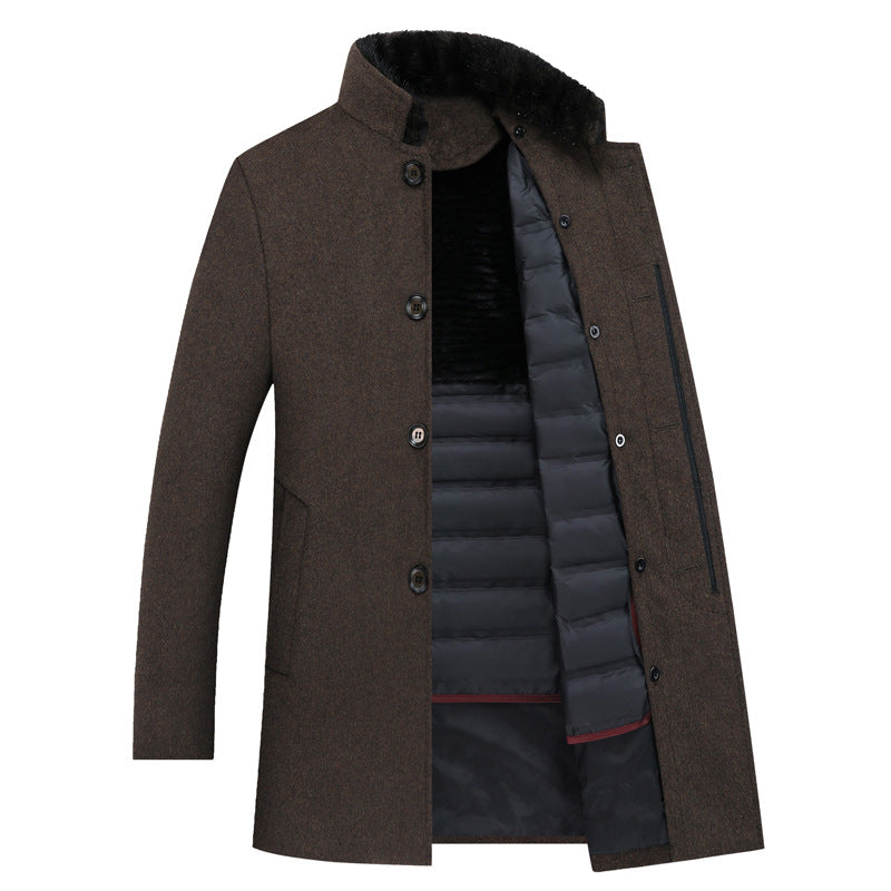 Winter Thicken Detachable Duck Down Lining Wool Coat