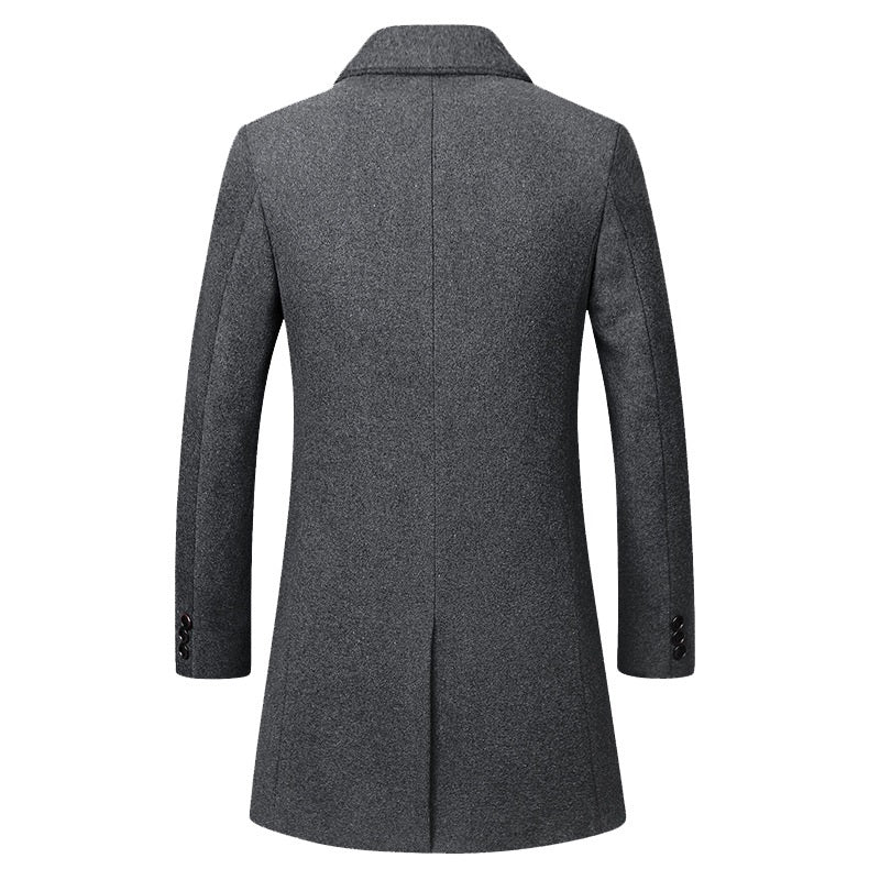 Men's Premium Fitted Long Wool Pea Coat