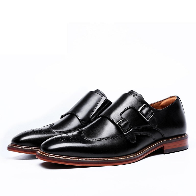 UnisonMen Genuine Leather Brogue Monk Shoes