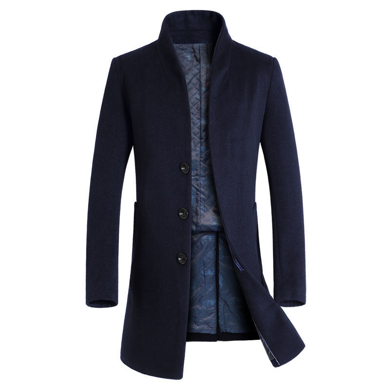 Men's Business Slim Wool Long Pea Coat