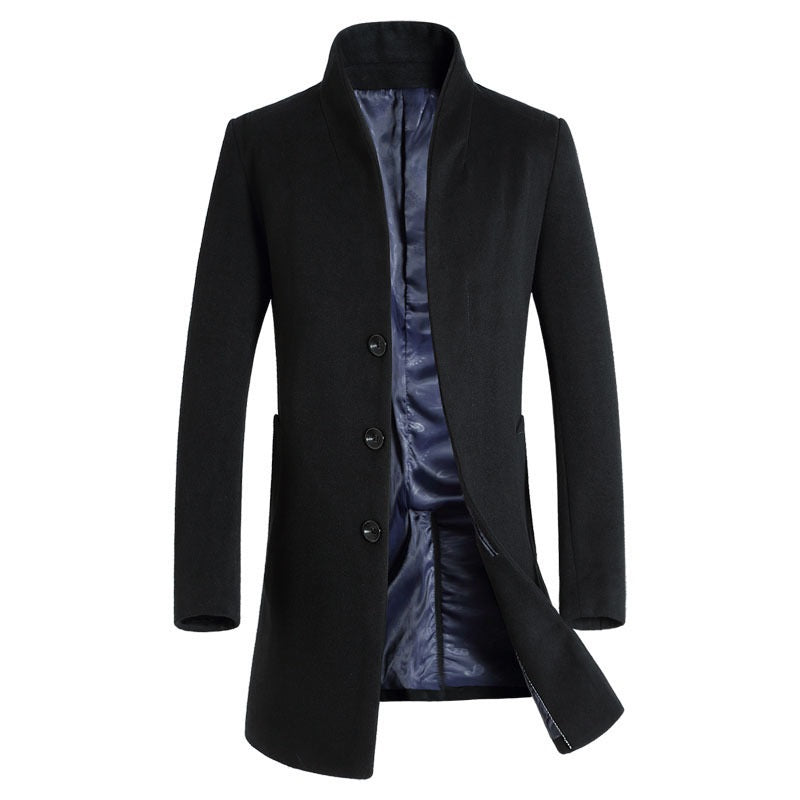 Men's Business Slim Wool Long Pea Coat