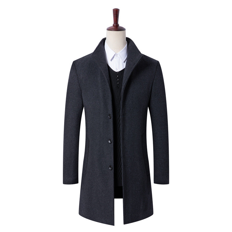 Gentlemen Wool Blend Long Pea Coat