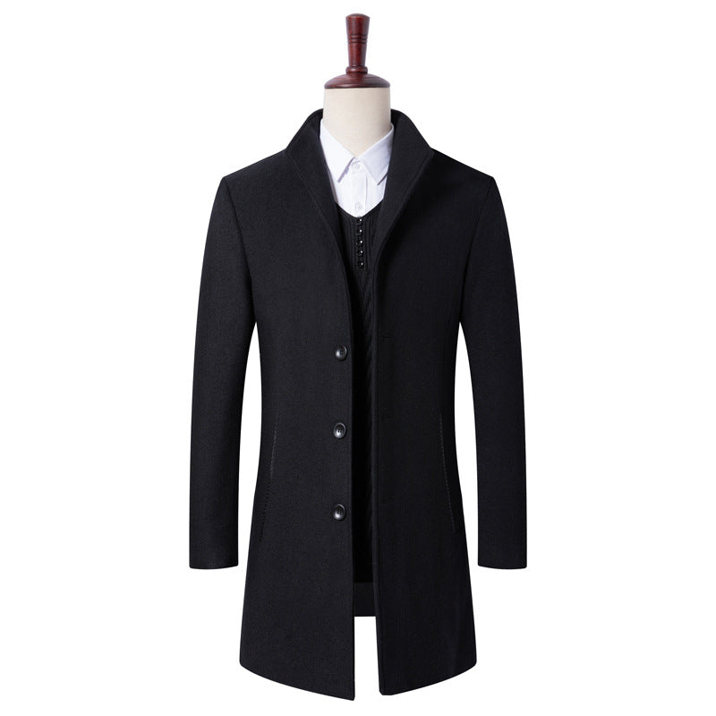 Gentlemen Wool Blend Long Pea Coat