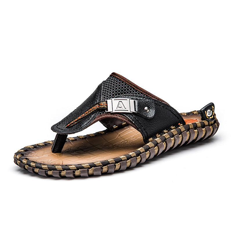 Mens Leather Beach Flip Flops