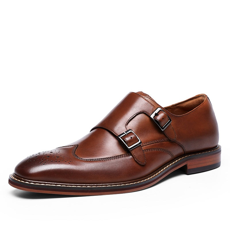 UnisonMen Genuine Leather Brogue Monk Shoes